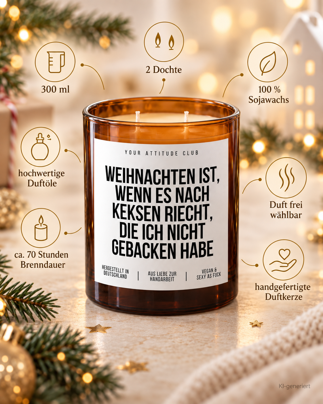 WEIHNACHTEN IST, WENN ES NACH KEKSEN RIECHT, DIE ICH NICHT GEBACKEN HABE – Weihnachtskerze | Weihnachtsgeschenk | Geschenk für Familie & Freunde