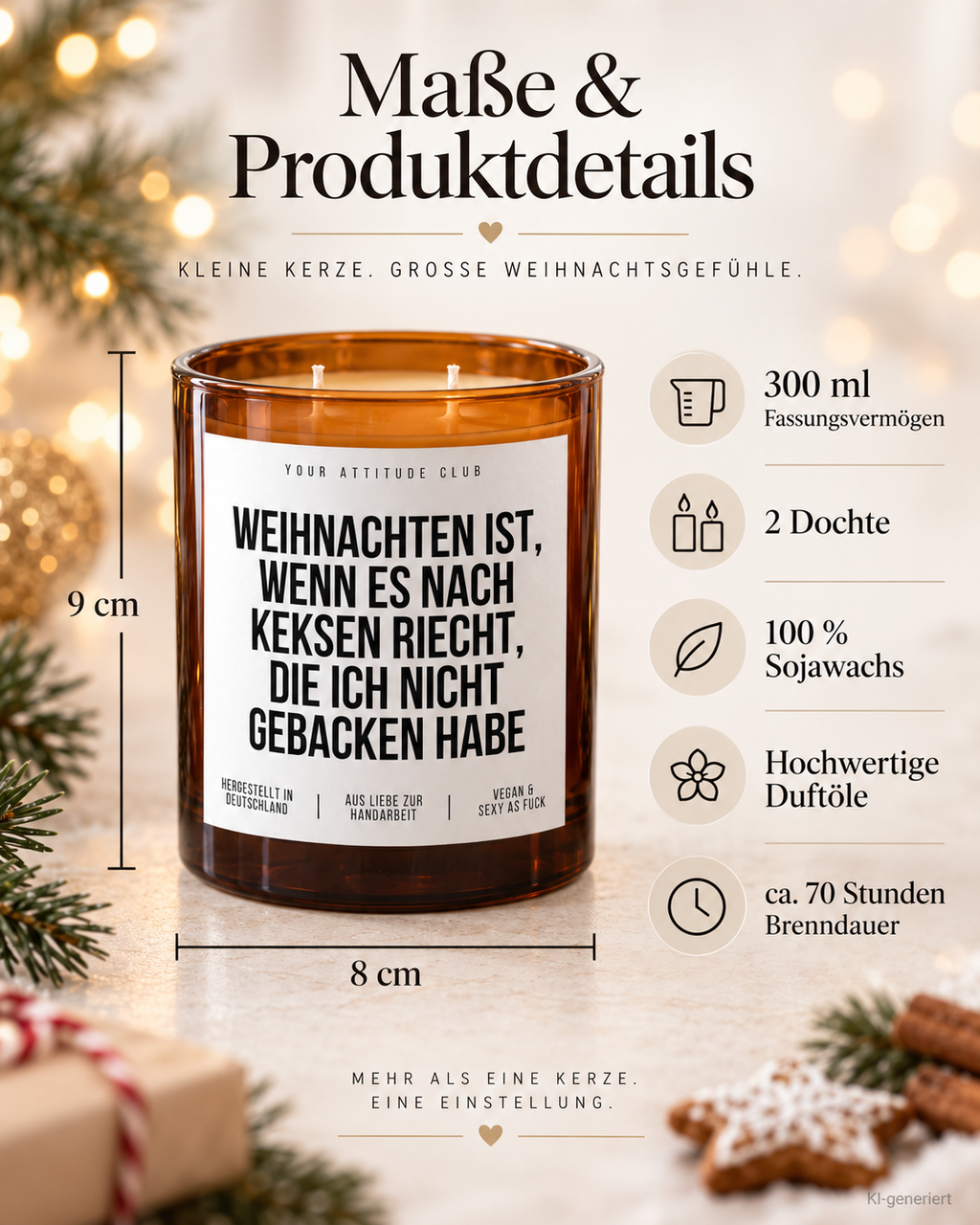 WEIHNACHTEN IST, WENN ES NACH KEKSEN RIECHT, DIE ICH NICHT GEBACKEN HABE – Weihnachtskerze Naturgras Etikett | Weihnachtsgeschenk | Geschenkidee