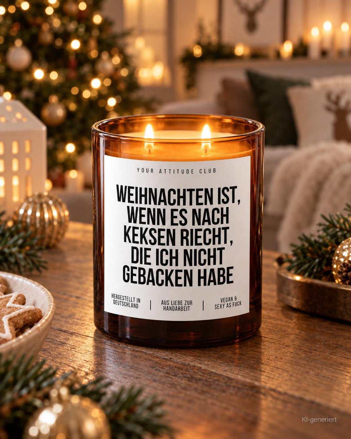 WEIHNACHTEN IST, WENN ES NACH KEKSEN RIECHT, DIE ICH NICHT GEBACKEN HABE – Weihnachtskerze Naturgras Etikett | Weihnachtsgeschenk | Geschenkidee