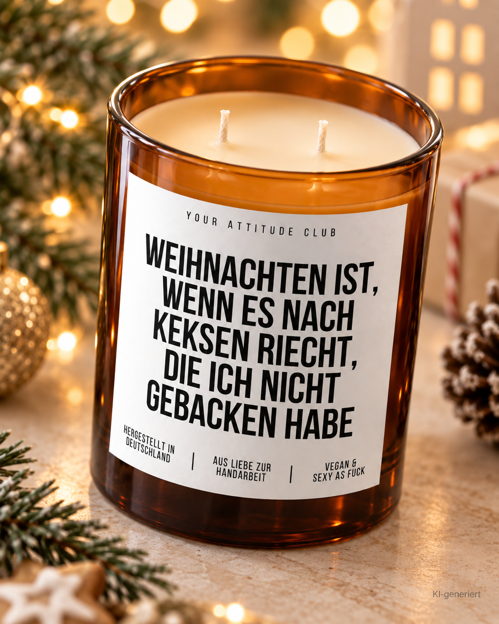 WEIHNACHTEN IST, WENN ES NACH KEKSEN RIECHT, DIE ICH NICHT GEBACKEN HABE – Weihnachtskerze Naturgras Etikett | Weihnachtsgeschenk | Geschenkidee