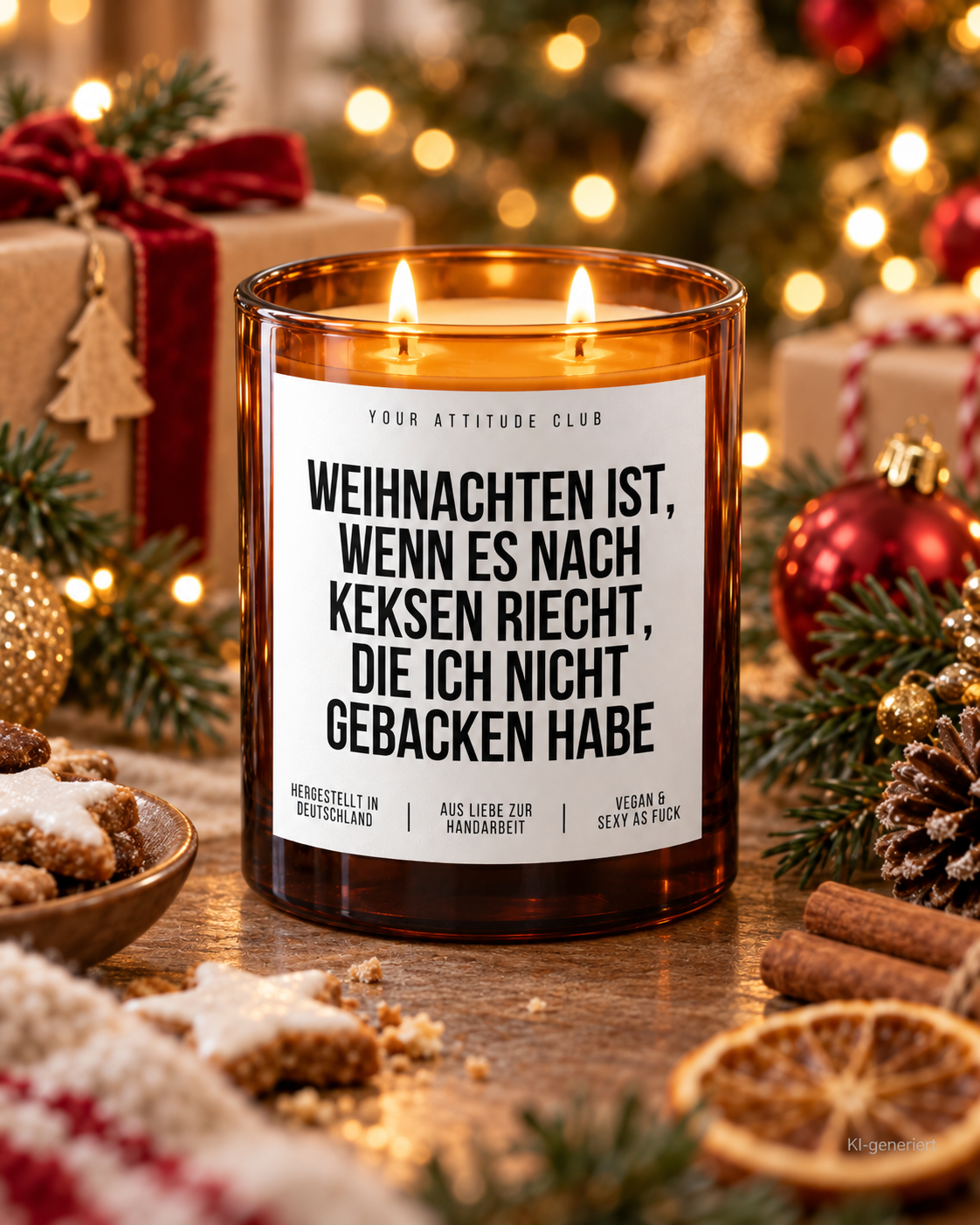 WEIHNACHTEN IST, WENN ES NACH KEKSEN RIECHT, DIE ICH NICHT GEBACKEN HABE – Weihnachtskerze Naturgras Etikett | Weihnachtsgeschenk | Geschenkidee