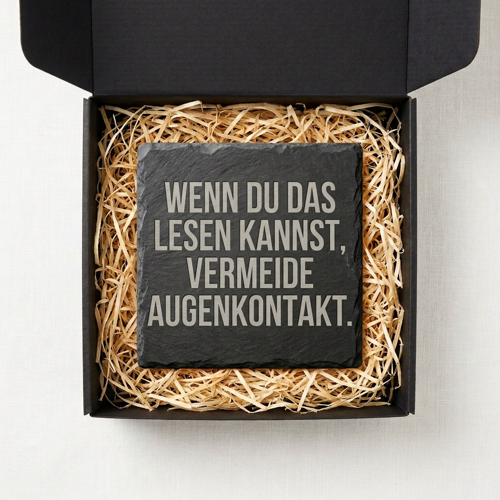 Wenn du das lesen kannst, vermeide Augenkontakt – Schiefer Untersetzer 10x10 cm, lustiges Büro Geschenk, Geschenk für Arbeitskollegen, handgravierter Naturstein