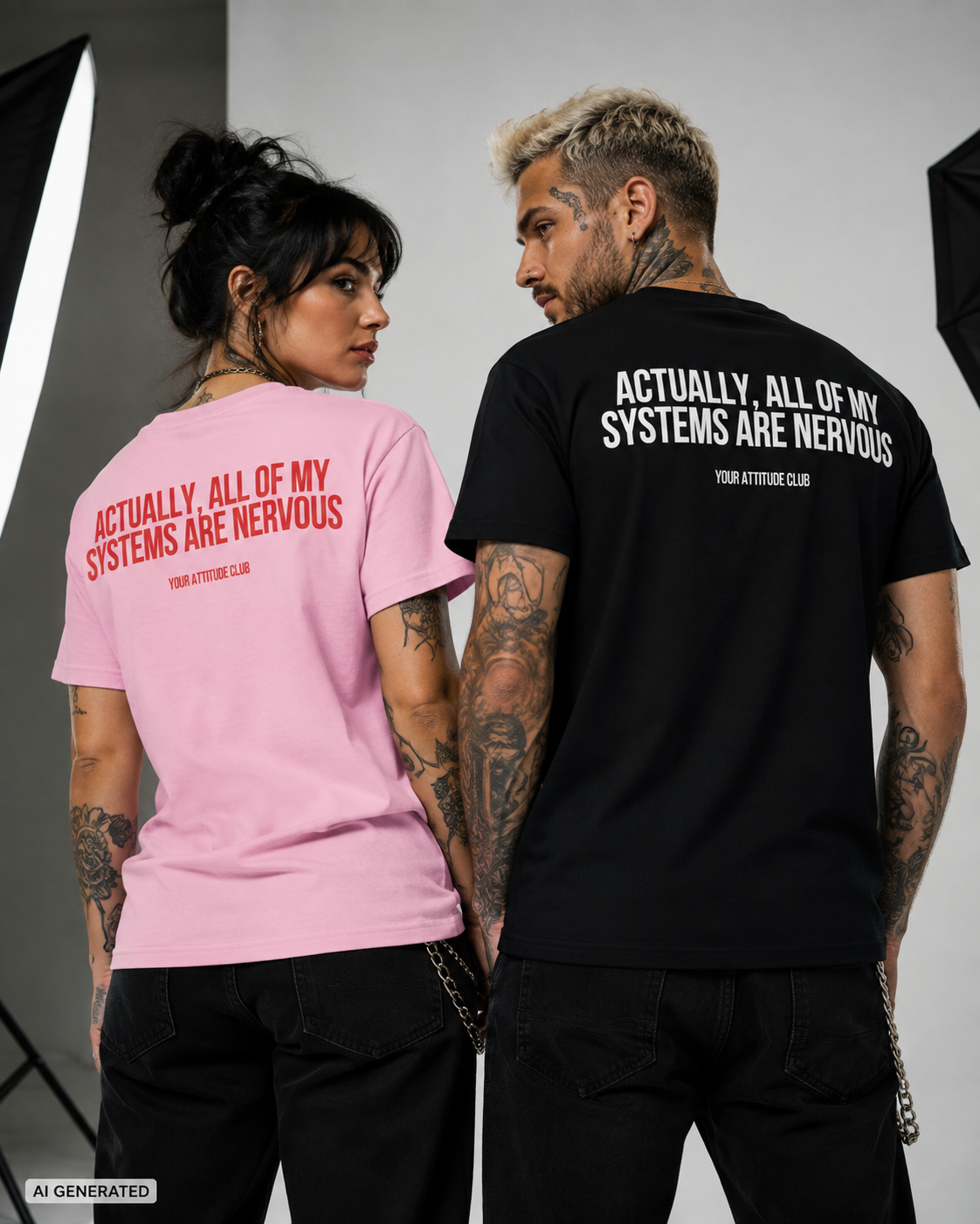 ACTUALLY, ALL OF MY SYSTEMS ARE NERVOUS – Schwarzes Unisex T-Shirt mit weißem Backprint | Regular Fit Statement Shirt 100 % Baumwolle