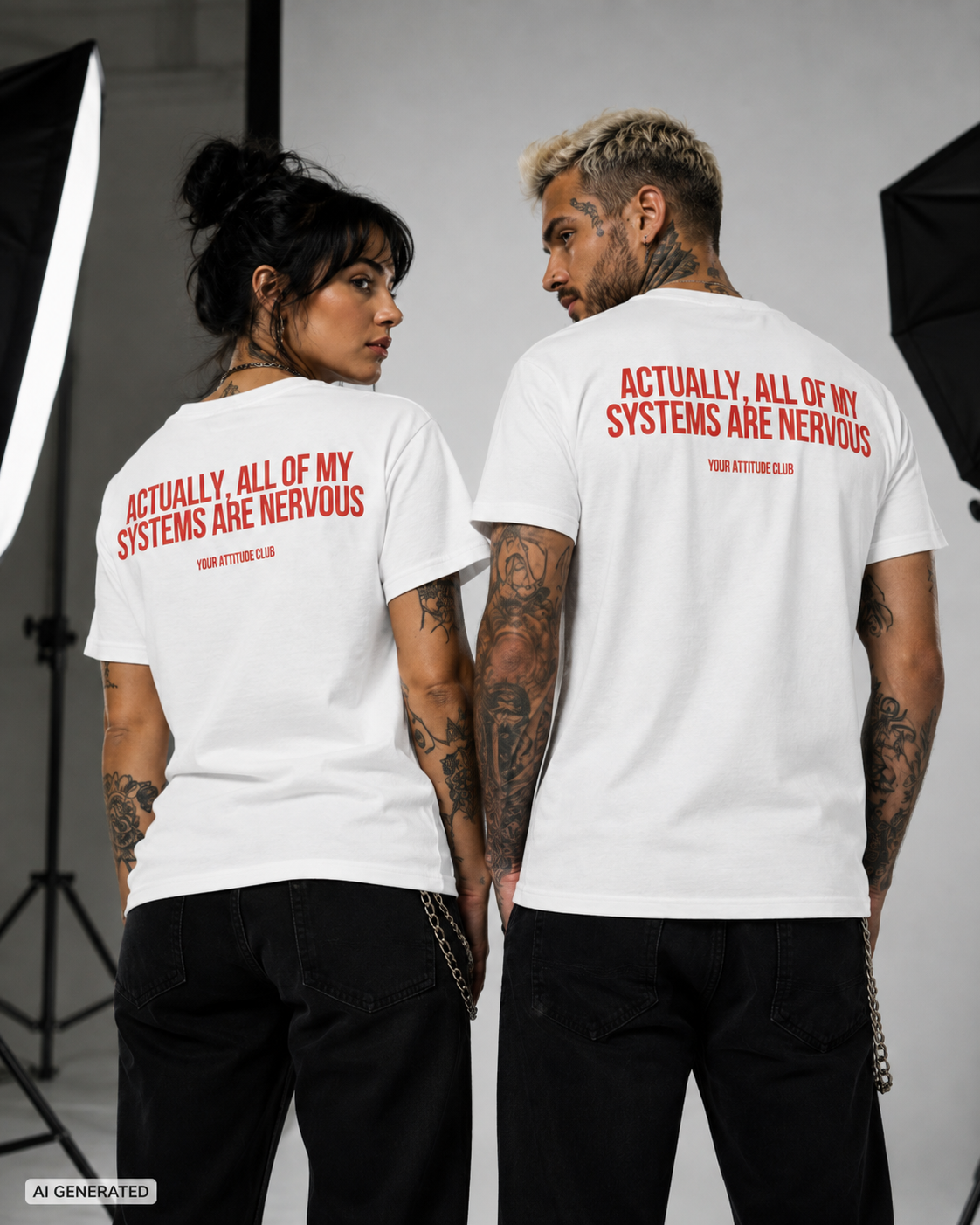 ACTUALLY, ALL OF MY SYSTEMS ARE NERVOUS – Schwarzes Unisex T-Shirt mit weißem Backprint | Regular Fit Statement Shirt 100 % Baumwolle