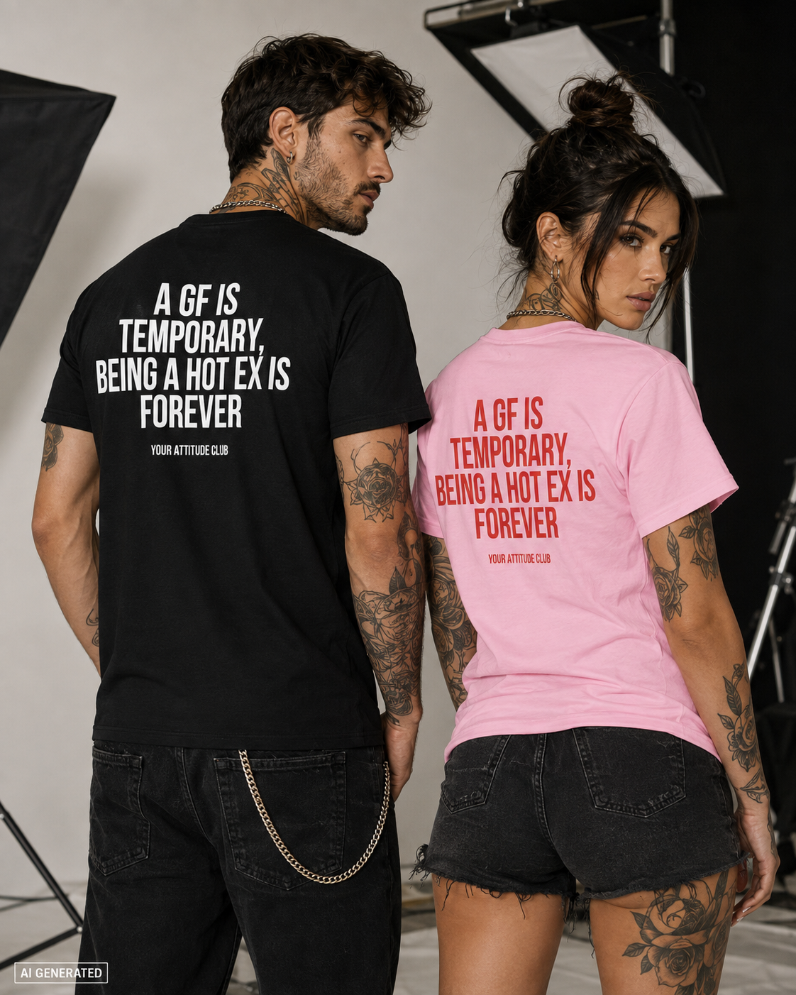 A GF IS TEMPORARY, BEING A HOT EX IS FOREVER – Schwarzes Unisex T-Shirt mit weißem Backprint | Regular Fit Statement Shirt