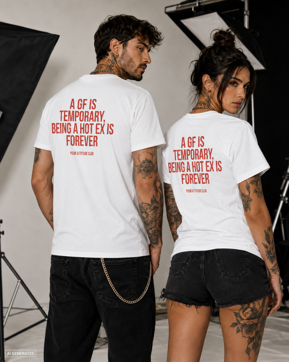 A GF IS TEMPORARY, BEING A HOT EX IS FOREVER – Weißes Unisex T-Shirt mit rotem Backprint | Regular Fit Statement Shirt
