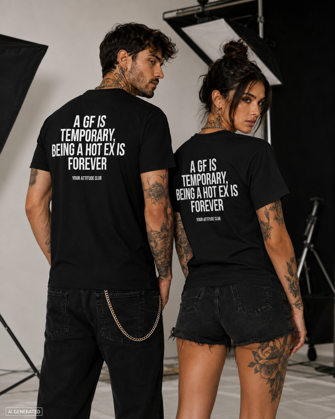 A GF IS TEMPORARY, BEING A HOT EX IS FOREVER – Schwarzes Unisex T-Shirt mit weißem Backprint | Regular Fit Statement Shirt