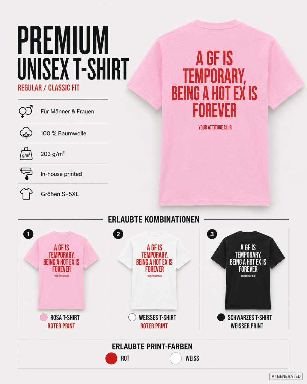 A GF IS TEMPORARY, BEING A HOT EX IS FOREVER – Schwarzes Unisex T-Shirt mit weißem Backprint | Regular Fit Statement Shirt