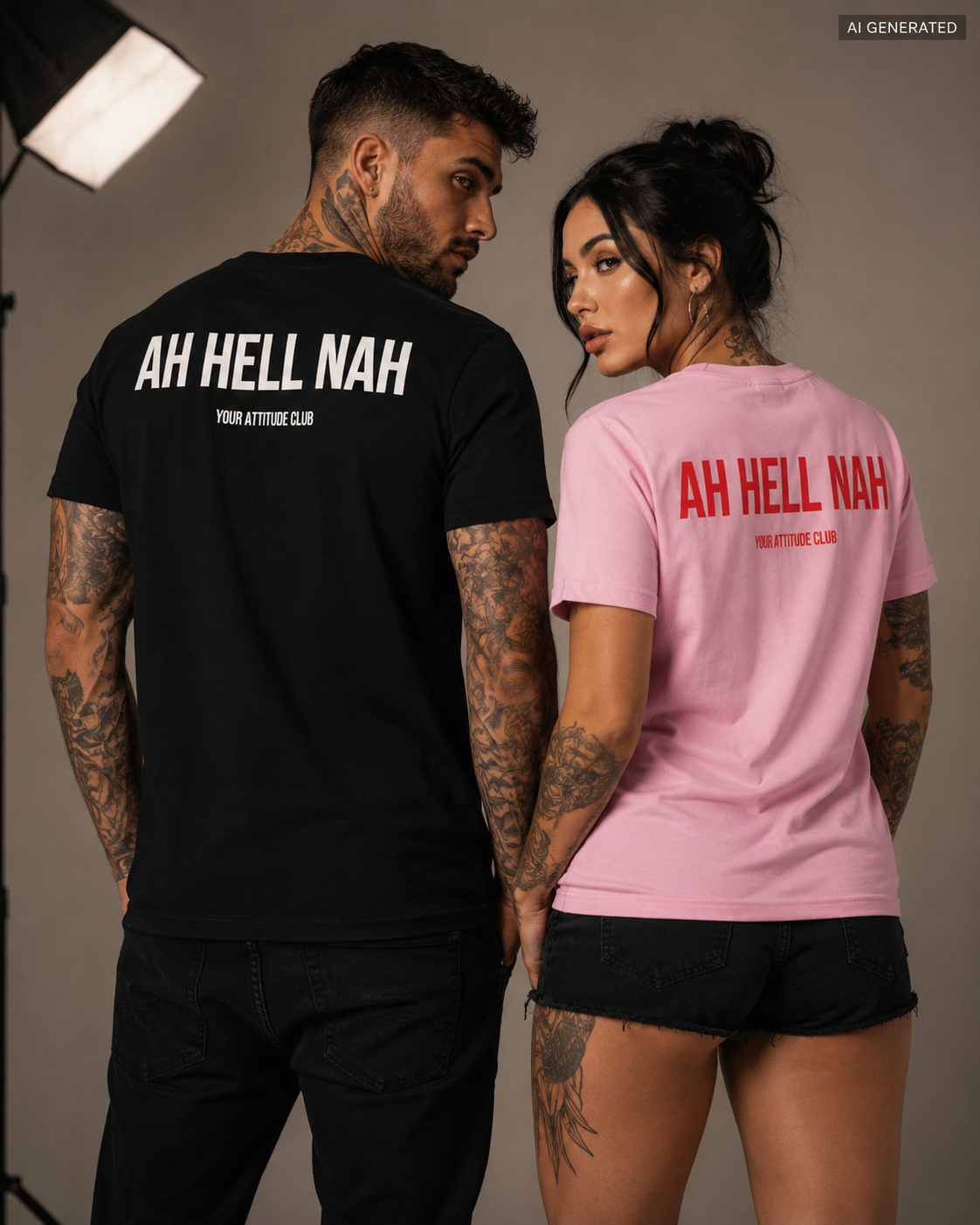 AH HELL NAH – Weißes Unisex T-Shirt mit rotem Backprint | Regular Fit Statement Shirt | Funny Sarcastic Shirt 100 % Baumwolle