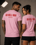 AH HELL NAH – Weißes Unisex T-Shirt mit rotem Backprint | Regular Fit Statement Shirt | Funny Sarcastic Shirt 100 % Baumwolle