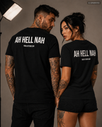 AH HELL NAH – Schwarzes Unisex T-Shirt mit weißem Backprint | Regular Fit Statement Shirt | Funny Sarcastic Shirt 100 % Baumwolle