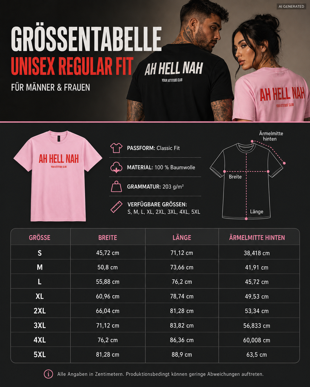 AH HELL NAH – Schwarzes Unisex T-Shirt mit weißem Backprint | Regular Fit Statement Shirt | Funny Sarcastic Shirt 100 % Baumwolle