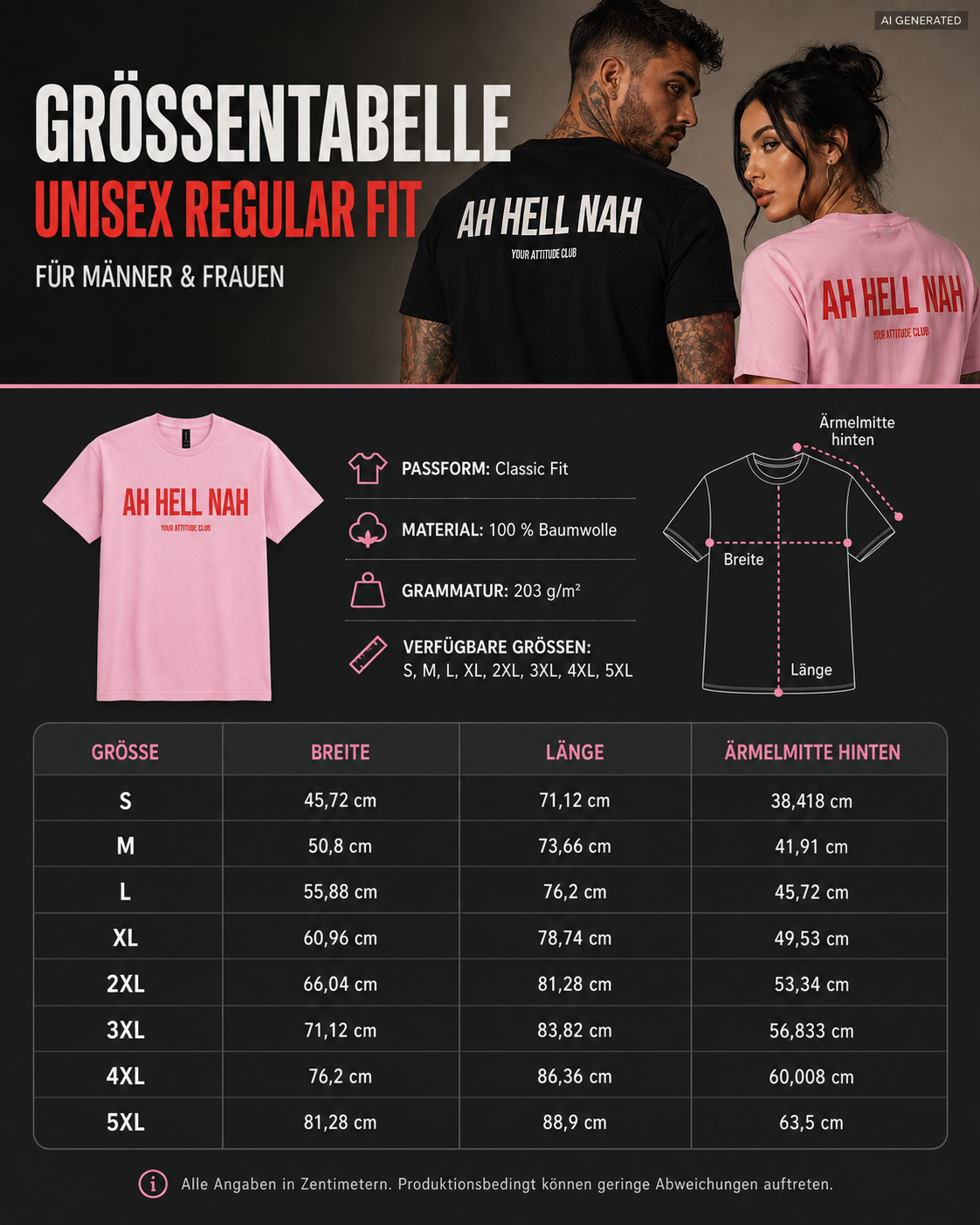 AH HELL NAH – Schwarzes Unisex T-Shirt mit weißem Backprint | Regular Fit Statement Shirt | Funny Sarcastic Shirt 100 % Baumwolle