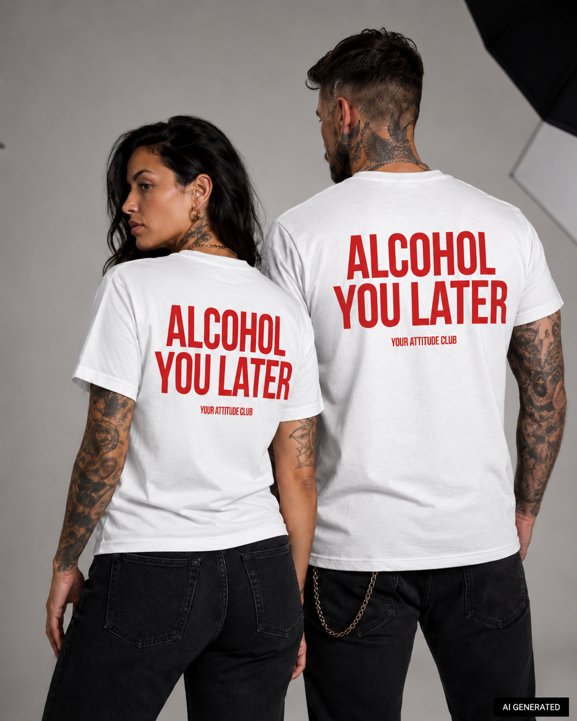ALCOHOL YOU LATER – Schwarzes Unisex T-Shirt mit weißem Backprint | Regular Fit Party Shirt | Funny Drinking Statement Shirt