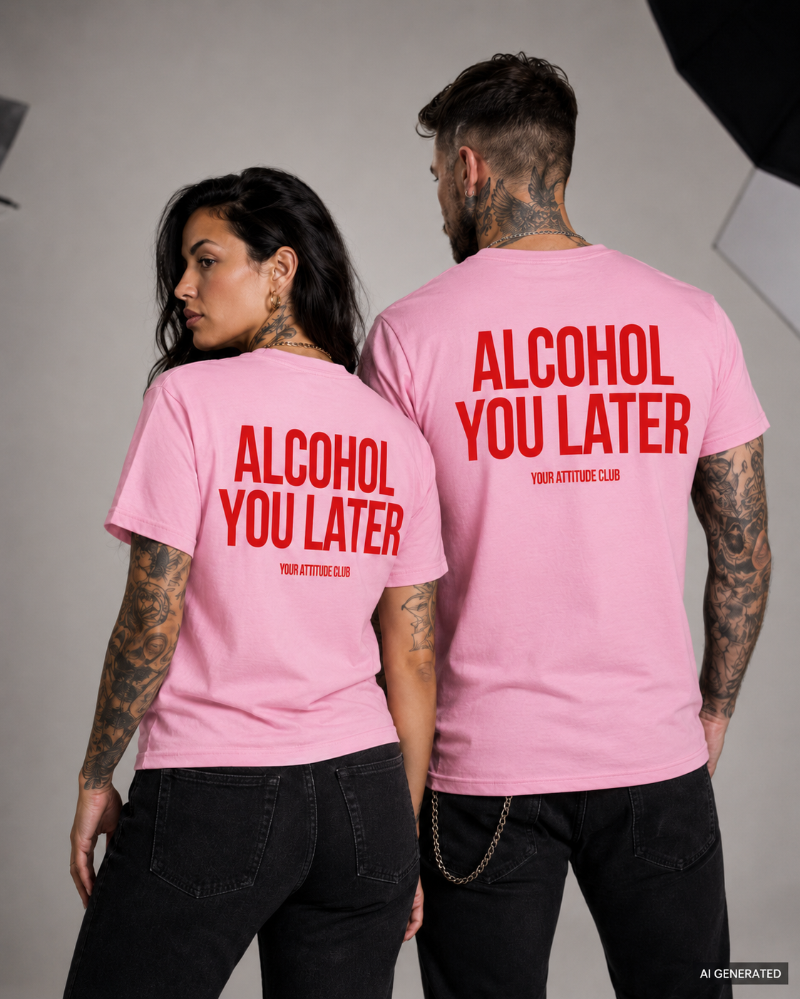 ALCOHOL YOU LATER – Weißes Unisex T-Shirt mit rotem Backprint | Regular Fit Party Shirt | Funny Drinking Statement Shirt 100 % Baumwolle