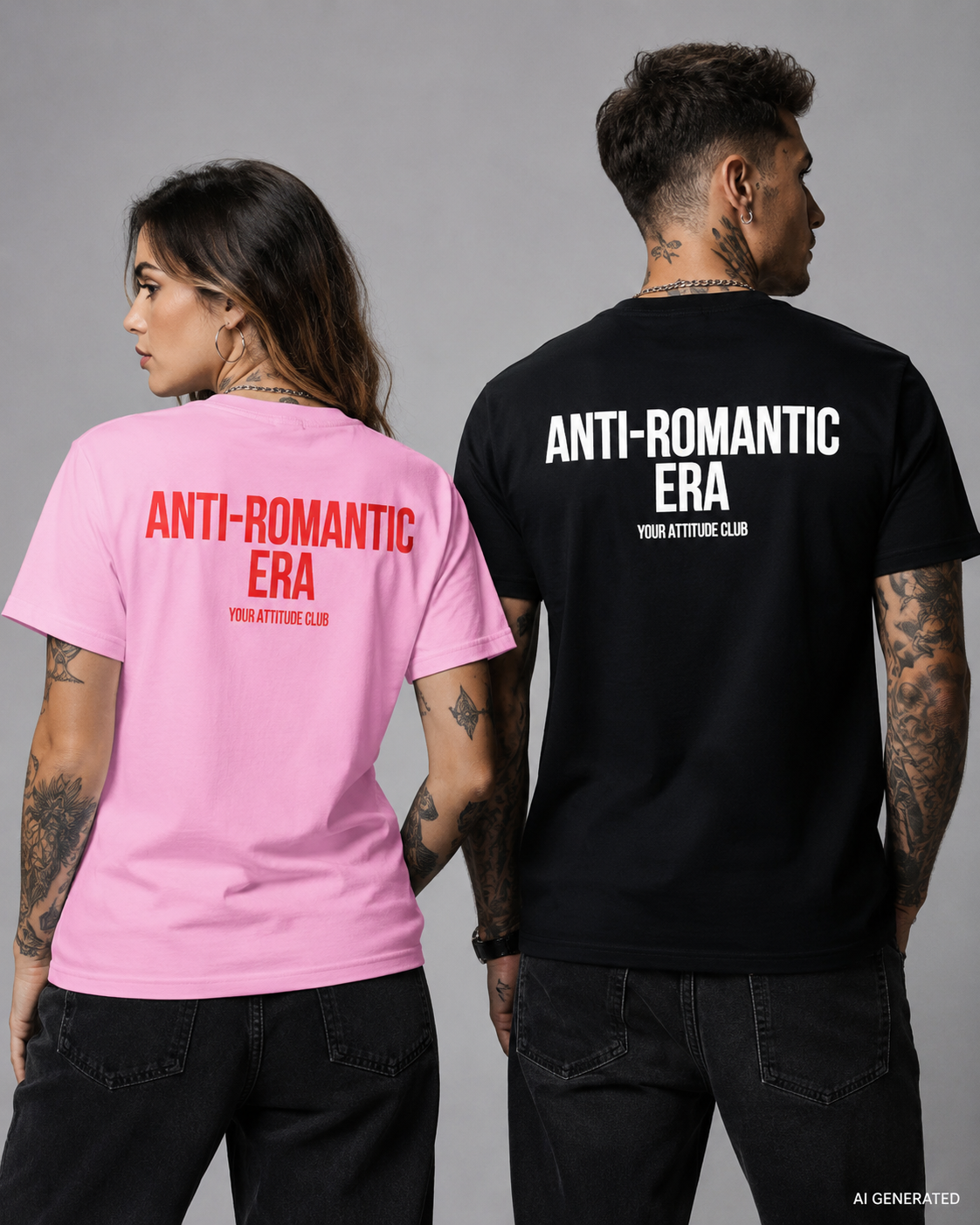 ANTI-ROMANTIC ERA – Schwarzes Unisex T-Shirt mit weißem Backprint | Regular Fit Statement Shirt | Anti Love & Single Era Shirt