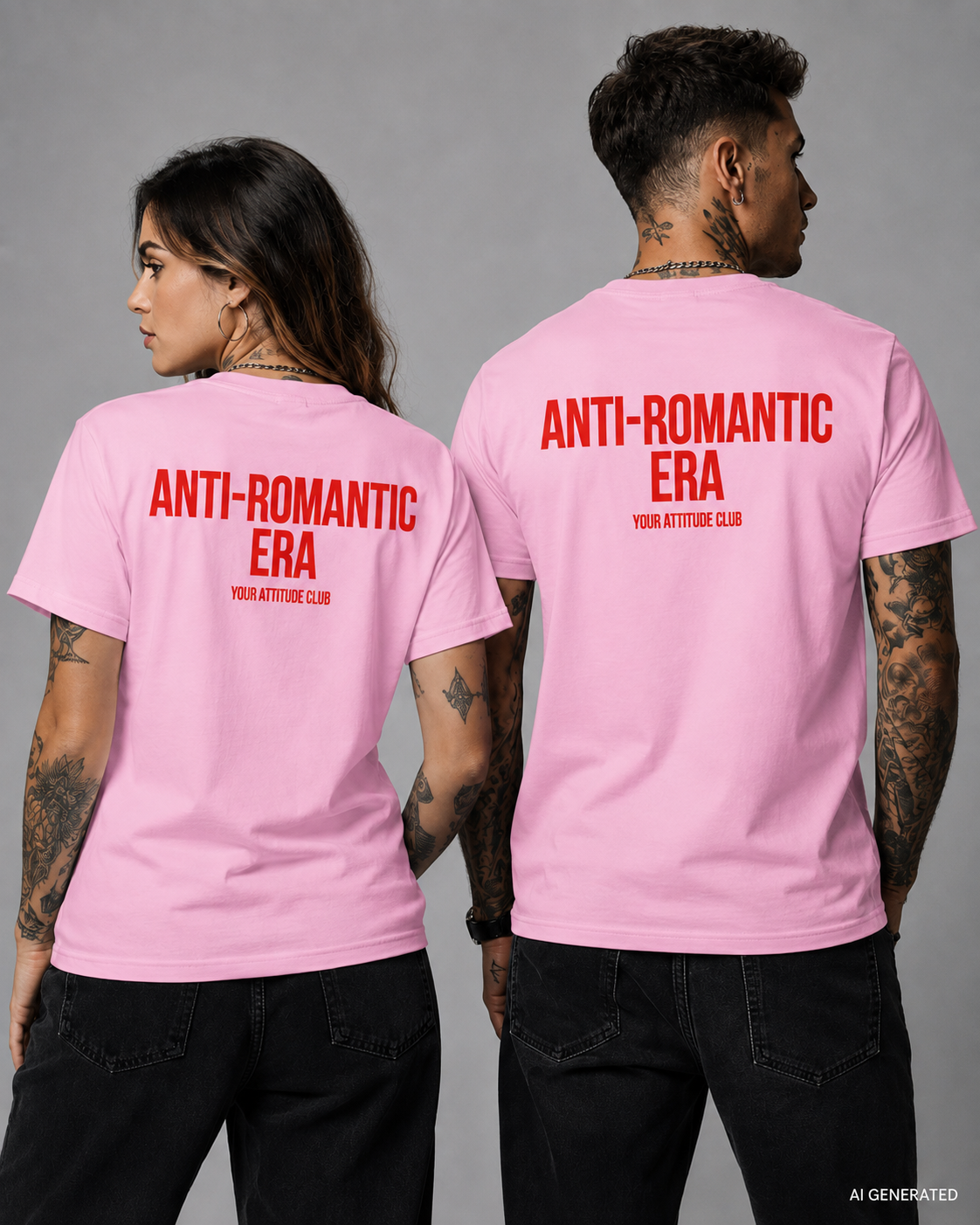 ANTI-ROMANTIC ERA – Weißes Unisex T-Shirt mit rotem Backprint | Regular Fit Statement Shirt | Anti Love & Single Era Shirt 100 % Baumwolle