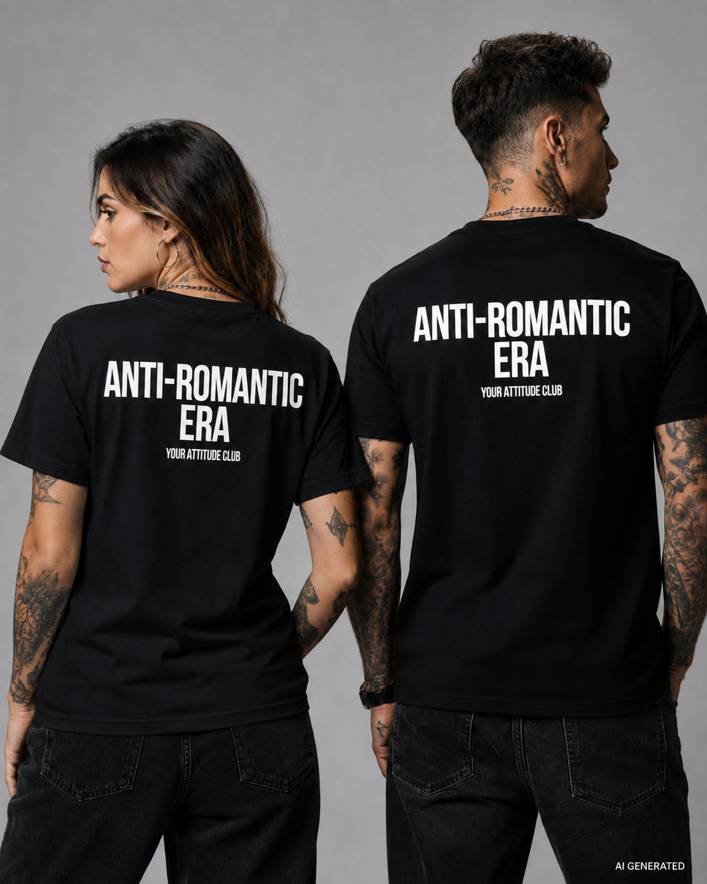 ANTI-ROMANTIC ERA – Weißes Unisex T-Shirt mit rotem Backprint | Regular Fit Statement Shirt | Anti Love & Single Era Shirt 100 % Baumwolle