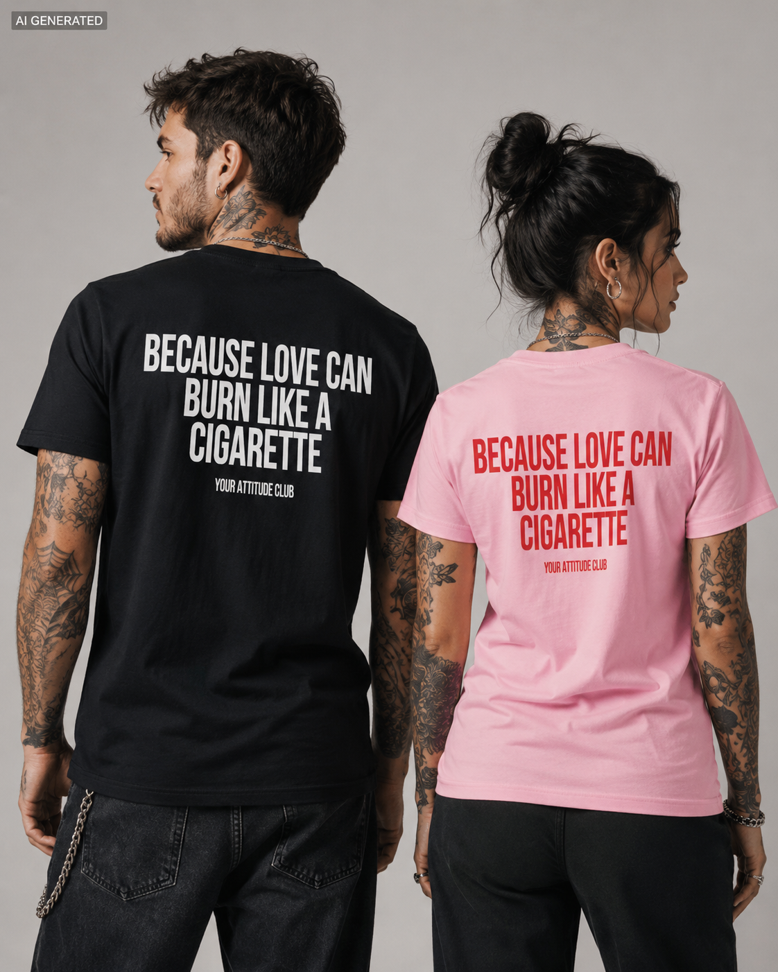 BECAUSE LOVE CAN BURN LIKE A CIGARETTE – Weißes Unisex T-Shirt mit rotem Backprint | Regular Fit Heartbreak Statement Shirt