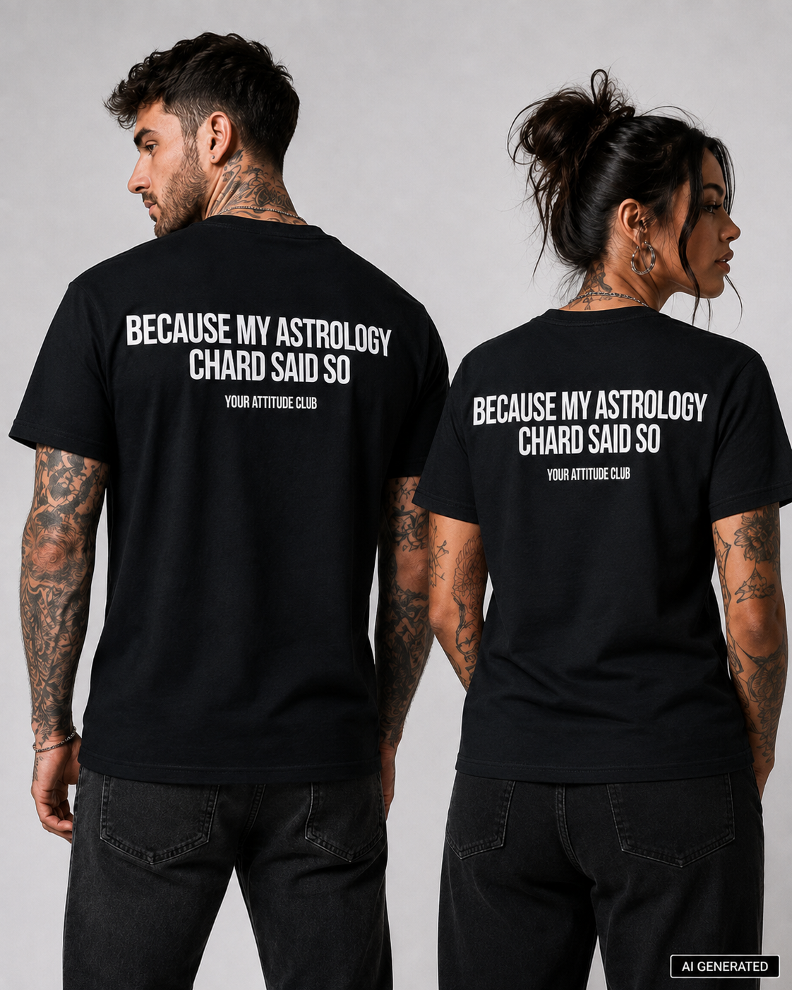 BECAUSE MY ASTROLOGY CHARD SAID SO – Schwarzes Unisex T-Shirt mit weißem Backprint | Astrology Zodiac Shirt | Regular Fit Statement Shirt