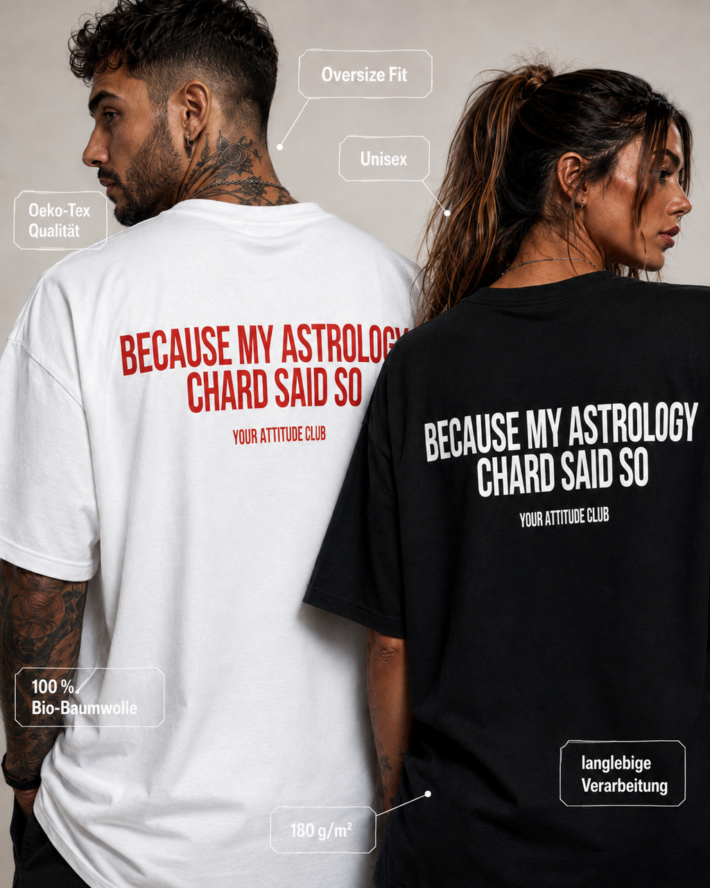 BECAUSE MY ASTROLOGY CHARD SAID SO – schwarzes Unisex Oversize Shirt mit weißem Backprint, lustiges Astro Statement T-Shirt, Sternzeichen Geschenk