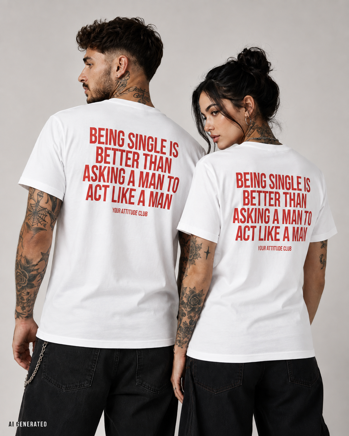 BEING SINGLE IS BETTER THAN ASKING A MAN TO ACT LIKE A MAN – Schwarzes Unisex T-Shirt mit weißem Backprint | Regular Fit Statement Shirt