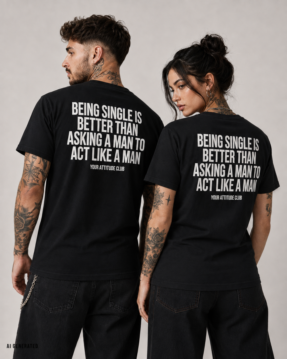 BEING SINGLE IS BETTER THAN ASKING A MAN TO ACT LIKE A MAN – Schwarzes Unisex T-Shirt mit weißem Backprint | Regular Fit Statement Shirt