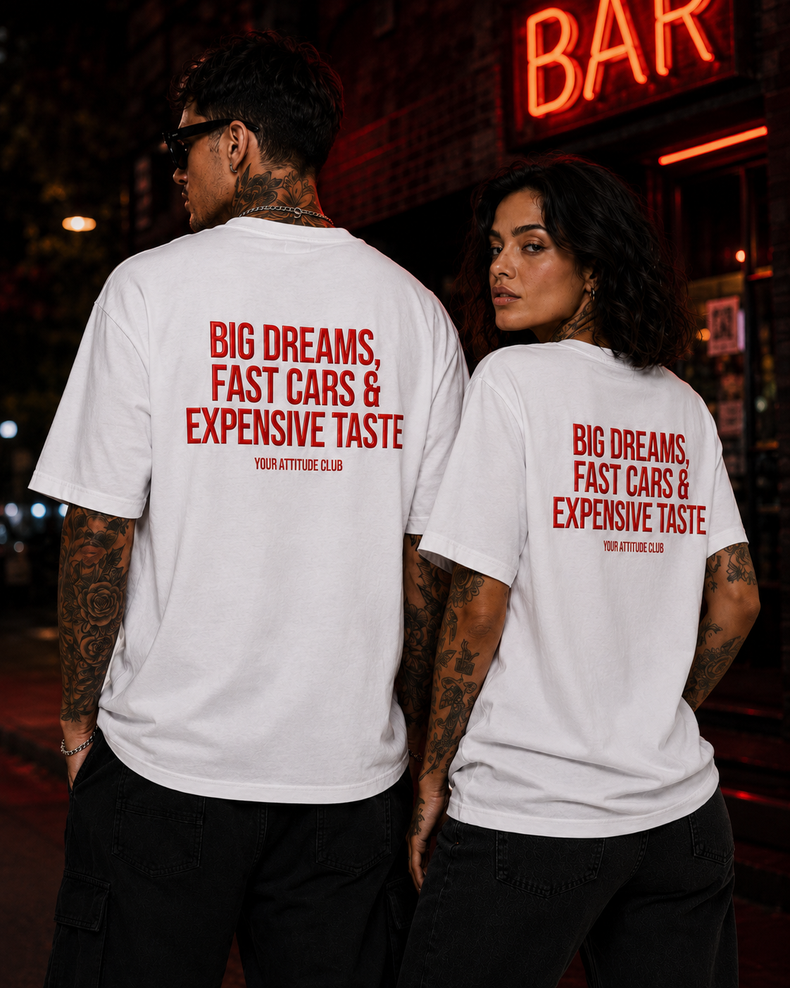 BIG DREAMS, FAST CARS & EXPENSIVE TASTE – schwarzes Unisex Oversize Shirt mit weißem Backprint, Statement T-Shirt, Streetwear Geschenk