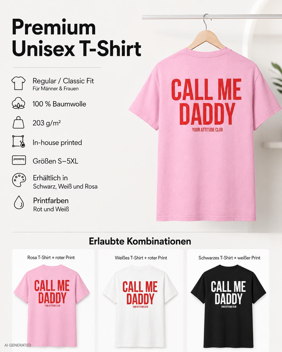CALL ME DADDY – Weißes Unisex T-Shirt mit rotem Backprint | Regular Fit Statement Shirt | Flirty Adult Humor & Funny Couple Shirt
