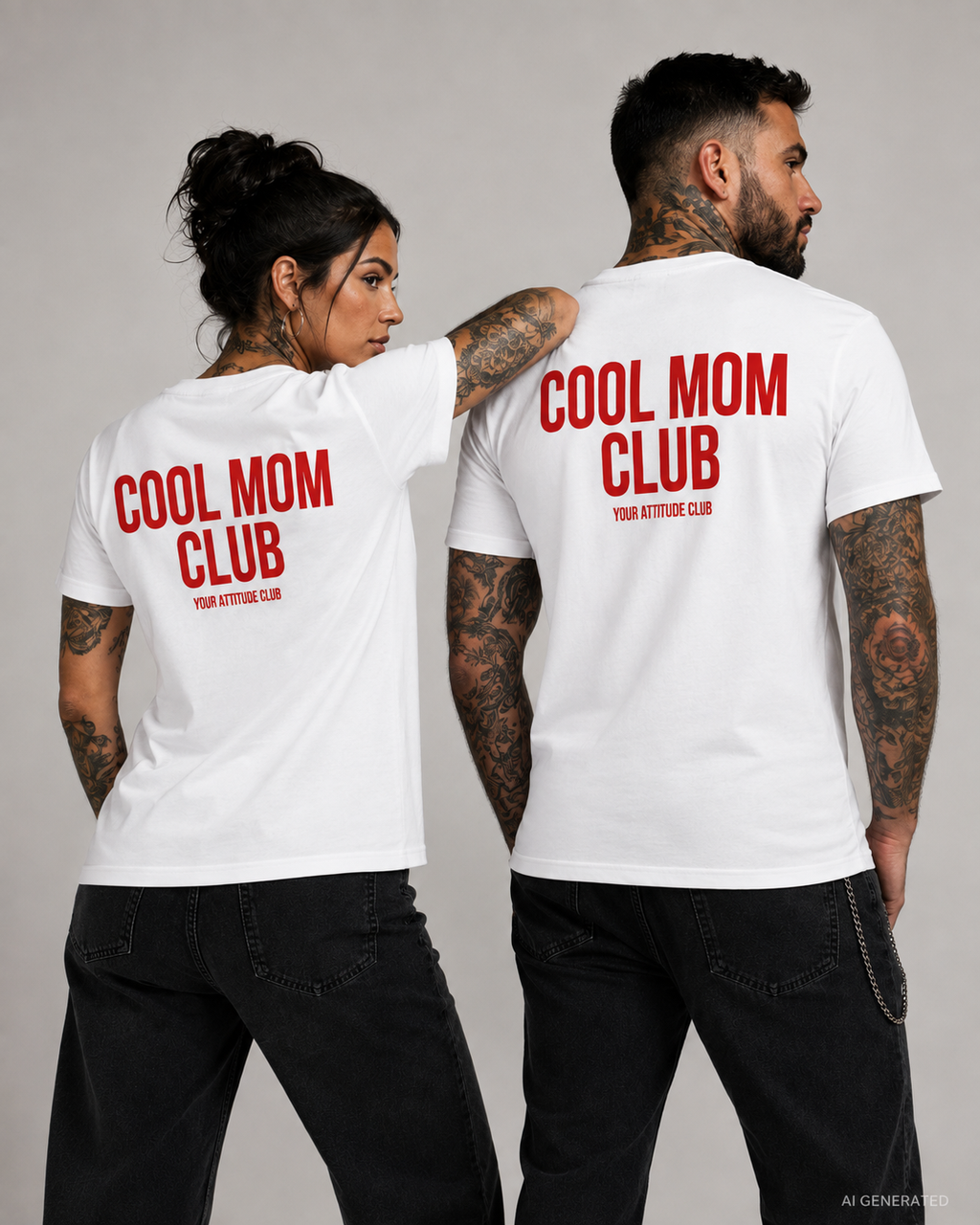 COOL MOM CLUB – Weißes Unisex T-Shirt mit rotem Backprint | Regular Fit Mama Shirt | Cool Mom Shirt | Geschenk für Mama & Muttertag