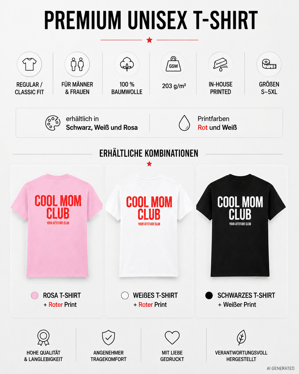 COOL MOM CLUB – Schwarzes Unisex T-Shirt mit weißem Backprint | Regular Fit Mama Shirt | Cool Mom Shirt | Muttertag & Geschenk für Mama