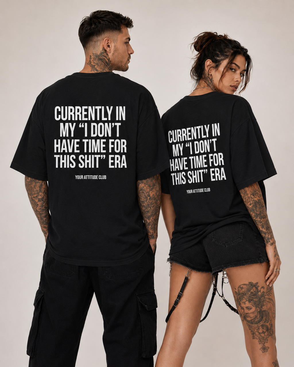 CURRENTLY IN MY “I DON’T HAVE TIME FOR THIS SHIT” ERA – schwarzes Unisex Oversize Shirt mit weißem Backprint, freches Statement T-Shirt, Streetwear