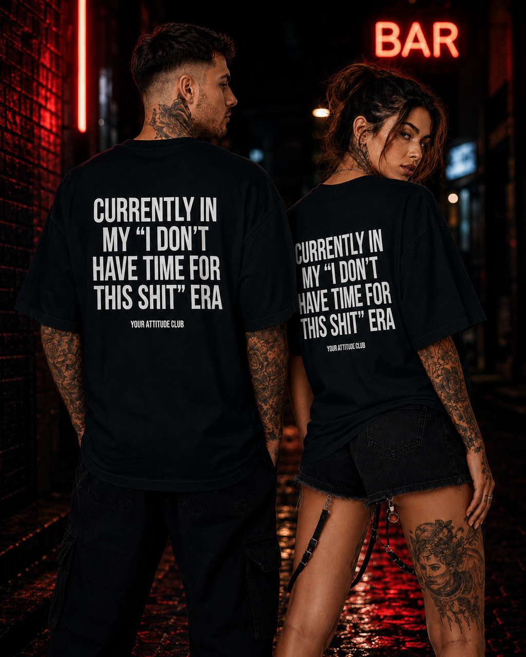CURRENTLY IN MY “I DON’T HAVE TIME FOR THIS SHIT” ERA – schwarzes Unisex Oversize Shirt mit weißem Backprint, freches Statement T-Shirt, Streetwear