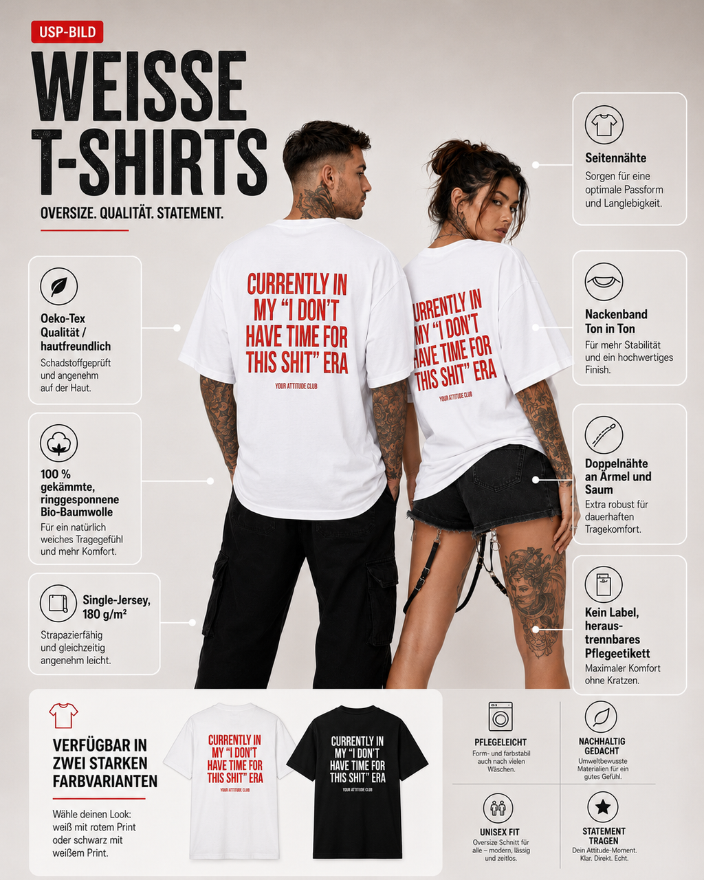 CURRENTLY IN MY “I DON’T HAVE TIME FOR THIS SHIT” ERA – weißes Unisex Oversize Shirt mit rotem Backprint, freches Statement T-Shirt, Streetwear Geschenk