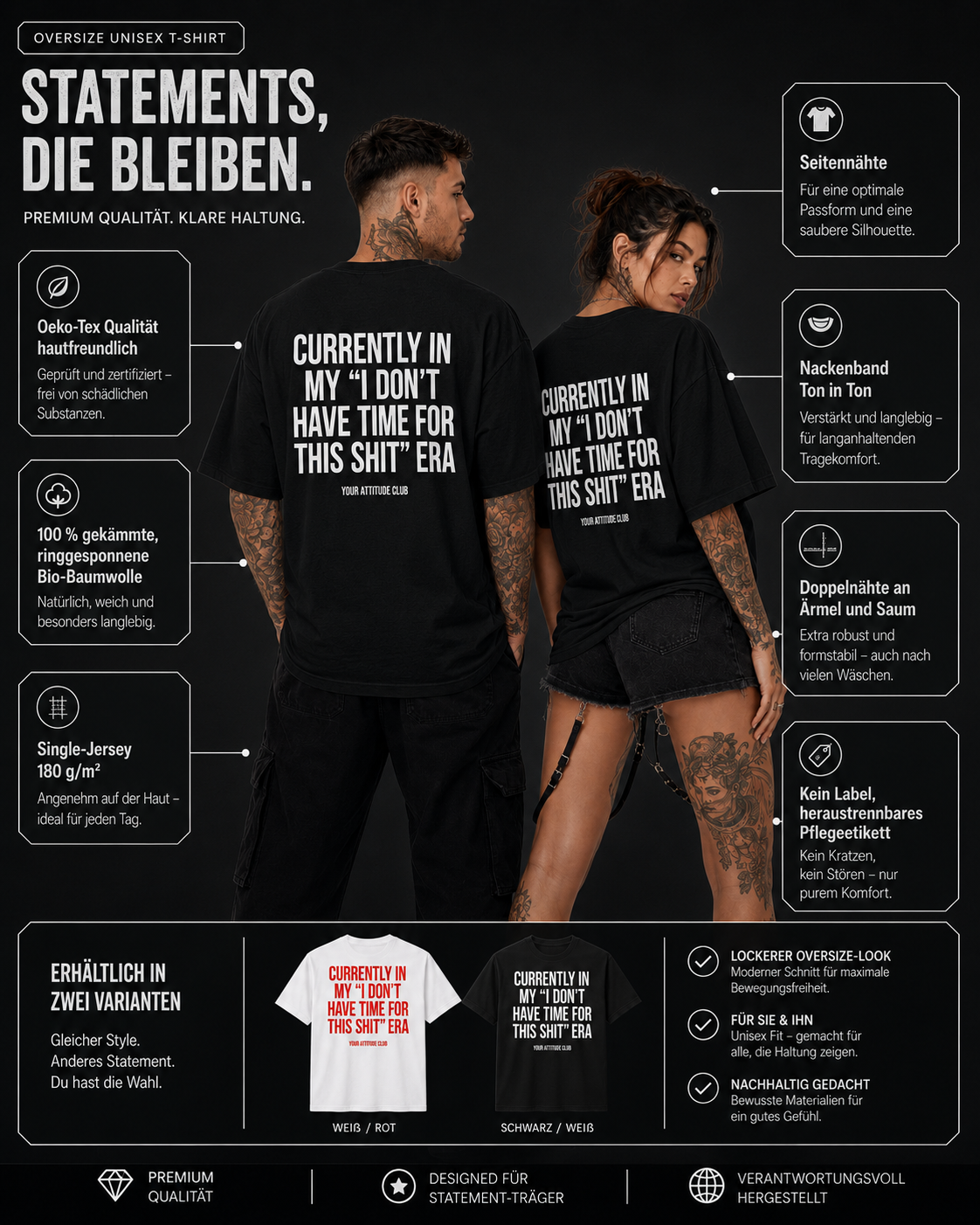 CURRENTLY IN MY “I DON’T HAVE TIME FOR THIS SHIT” ERA – schwarzes Unisex Oversize Shirt mit weißem Backprint, freches Statement T-Shirt, Streetwear