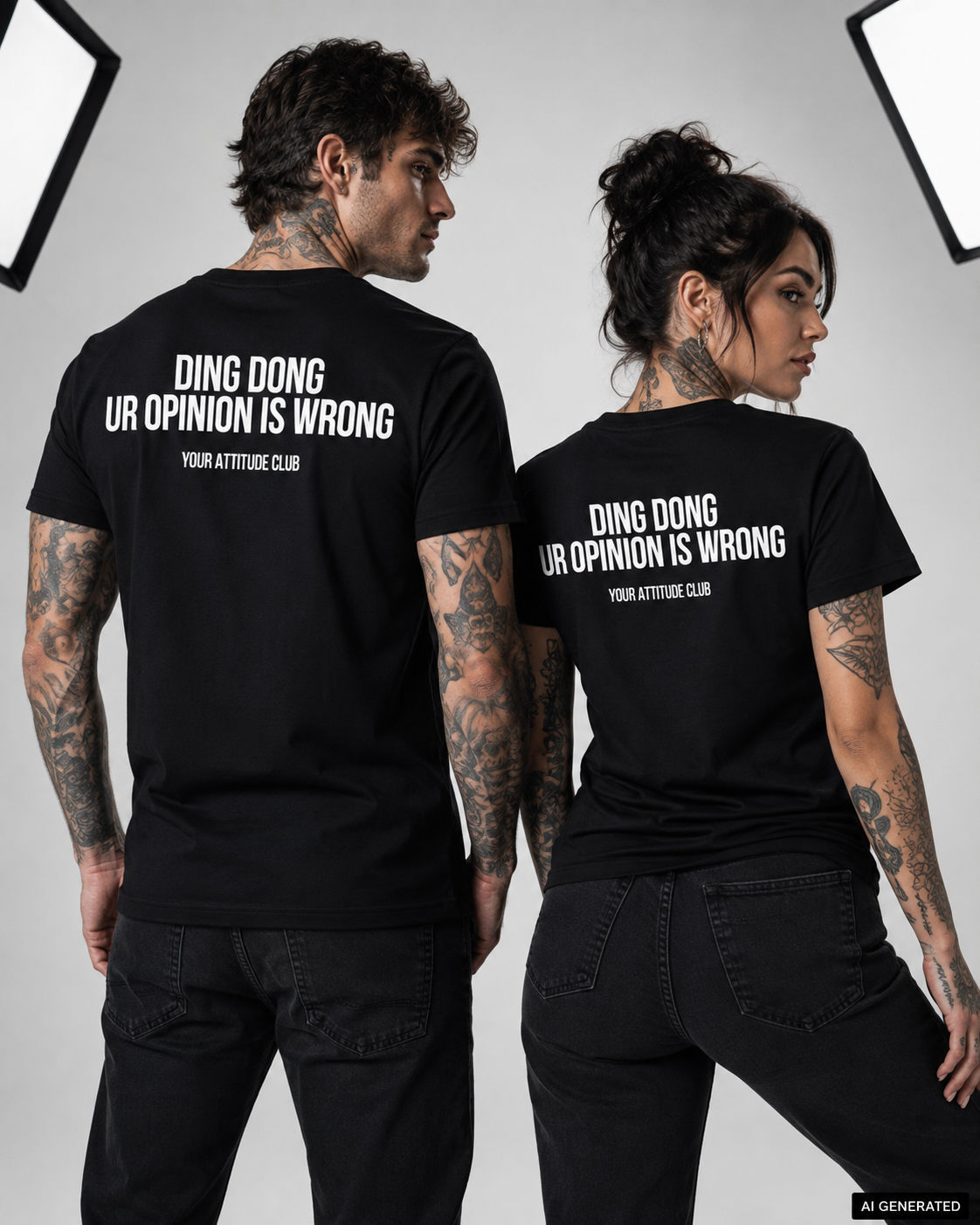 DING DONG UR OPINION IS WRONG – Schwarzes Unisex T-Shirt mit weißem Backprint | Regular Fit Sarcastic Statement Shirt | Funny Attitude Shirt