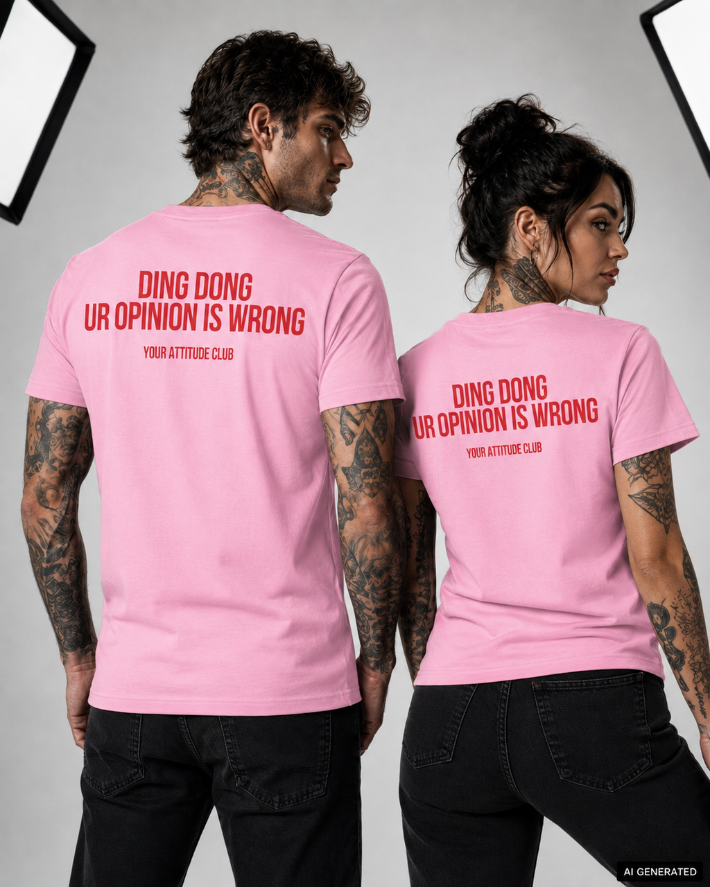 DING DONG UR OPINION IS WRONG – Schwarzes Unisex T-Shirt mit weißem Backprint | Regular Fit Sarcastic Statement Shirt | Funny Attitude Shirt