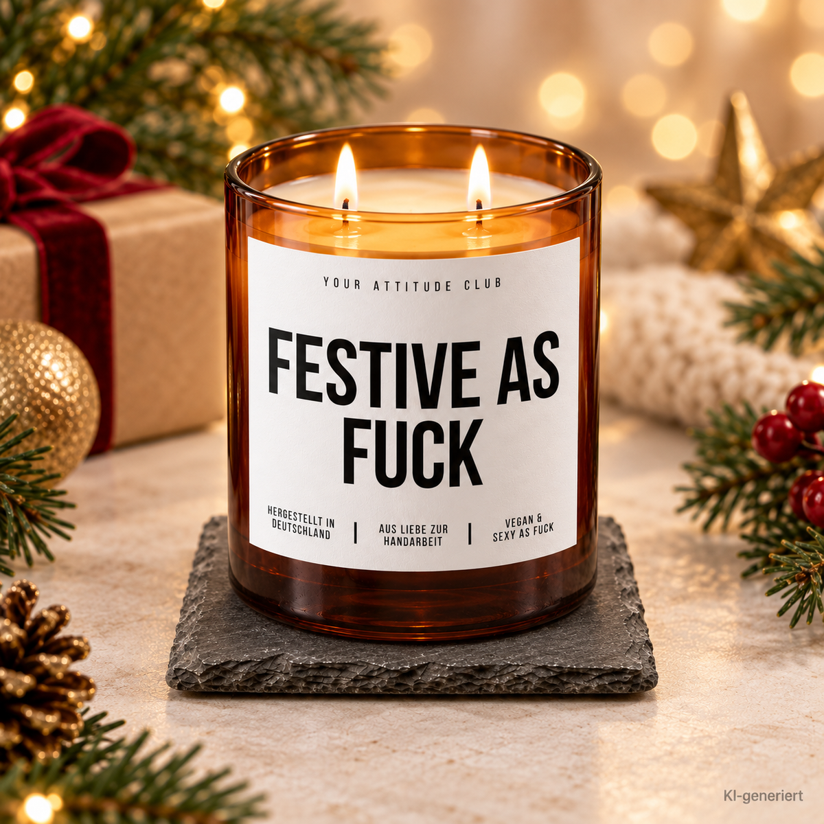 FESTIVE AS FUCK – Weihnachtskerze | Lustiges Weihnachtsgeschenk | Geschenk für Freunde, Kolleg:innen & Familie | Wichtelgeschenk Weihnachten