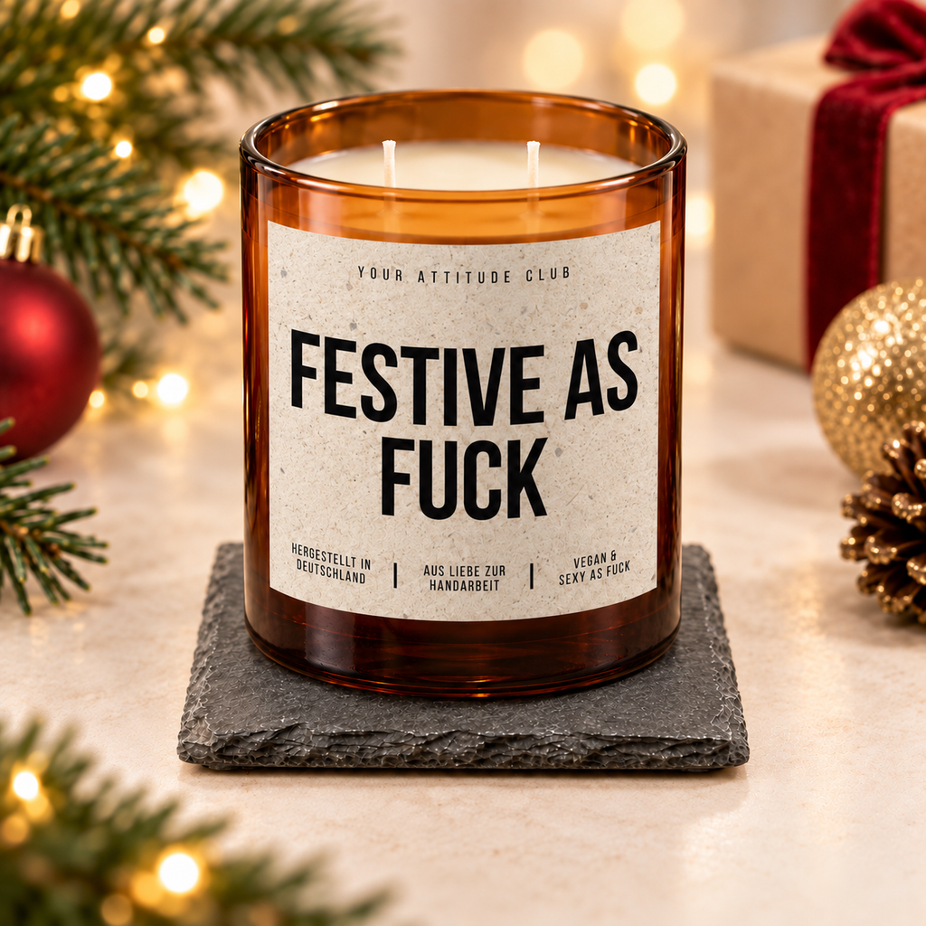 FESTIVE AS FUCK – Weihnachtskerze Naturgras Etikett | lustiges Weihnachtsgeschenk | Geschenk für Freunde, Kolleginnen & Familie | Geschenkidee Weihnachten