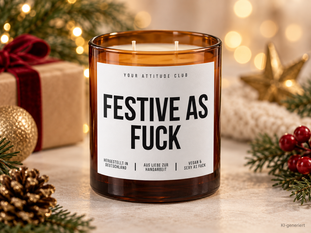 FESTIVE AS FUCK – Weihnachtskerze Naturgras Etikett | lustiges Weihnachtsgeschenk | Geschenk für Freunde, Kolleginnen & Familie | Geschenkidee Weihnachten
