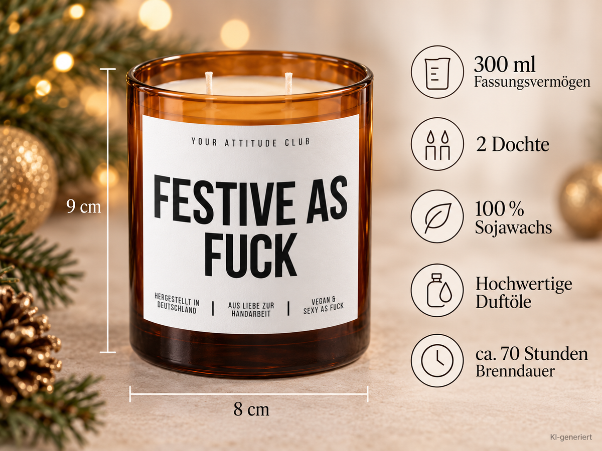 FESTIVE AS FUCK – Weihnachtskerze Naturgras Etikett | lustiges Weihnachtsgeschenk | Geschenk für Freunde, Kolleginnen & Familie | Geschenkidee Weihnachten