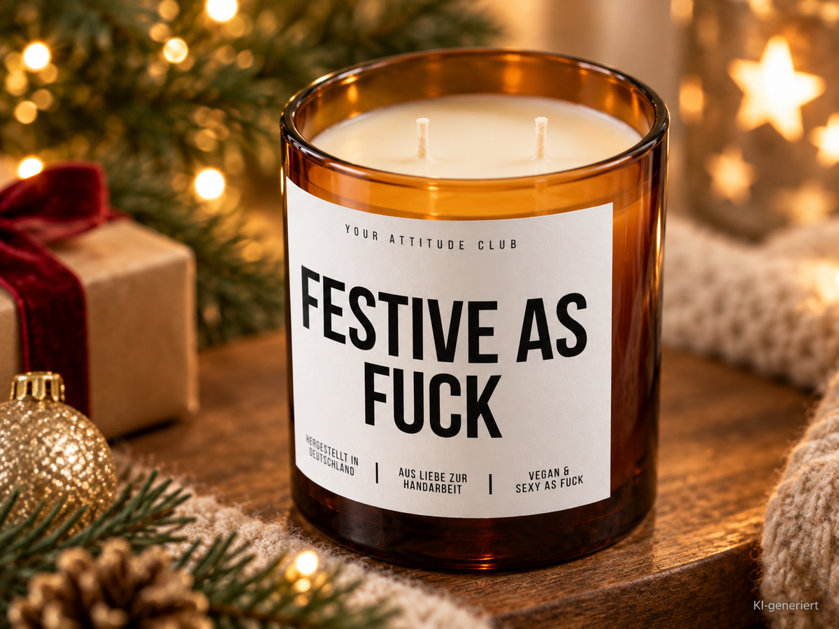 FESTIVE AS FUCK – Weihnachtskerze Naturgras Etikett | lustiges Weihnachtsgeschenk | Geschenk für Freunde, Kolleginnen & Familie | Geschenkidee Weihnachten