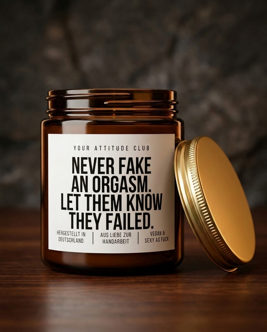 Never Fake An Orgasm Let Them Know They Failed | Kinky Sojawachs Kerze vegan handgemacht Geschenk frecher Spruch Dark Humor Attitude Duftkerze