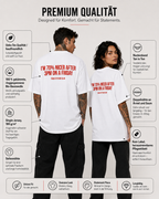 I’M 70% NICER AFTER 3PM ON A FRIDAY – schwarzes Oversize Unisex Shirt, weißer Backprint, lustiges Büro Shirt, Freitag Spruch, Kollegen Geschenk