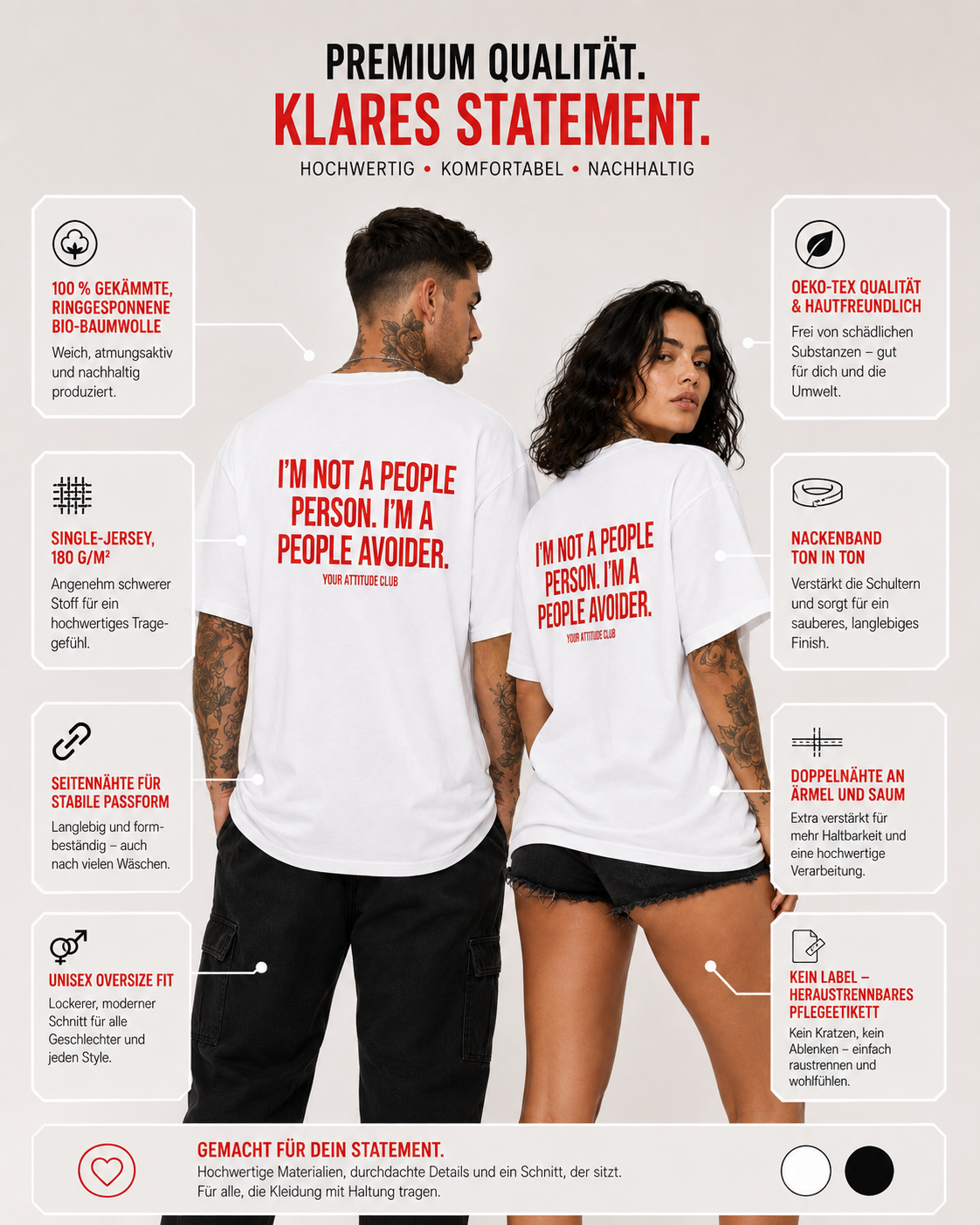 I’M NOT A PEOPLE PERSON. I’M A PEOPLE AVOIDER. – schwarzes Oversize Unisex Shirt, weißer Backprint, Introvert Shirt, lustiges Spruchshirt, Geschenk