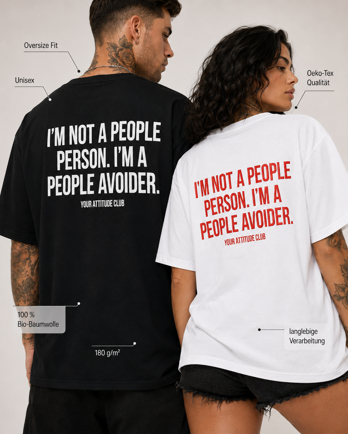 I’M NOT A PEOPLE PERSON. I’M A PEOPLE AVOIDER. – schwarzes Oversize Unisex Shirt, weißer Backprint, Introvert Shirt, lustiges Spruchshirt, Geschenk