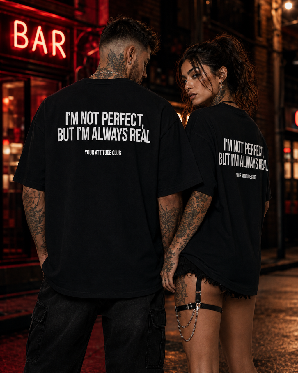 I’M NOT PERFECT, BUT I’M ALWAYS REAL – schwarzes Oversize Unisex Shirt, weißer Backprint, Statement Shirt, freches Spruchshirt, Streetwear Geschenk