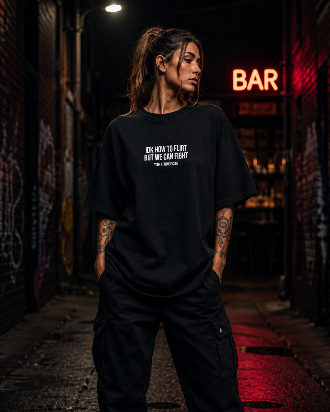 IDK HOW TO FLIRT BUT WE CAN ARGUE | Oversize Shirt Unisex mit Frontprint, Statement Shirt aus Bio-Baumwolle