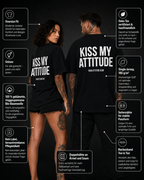 KISS MY ATTITUDE – schwarzes Oversize Unisex Shirt, weißer Backprint, freches Statement Shirt, lustiges Spruchshirt, Streetwear, Geschenk mit Attitude
