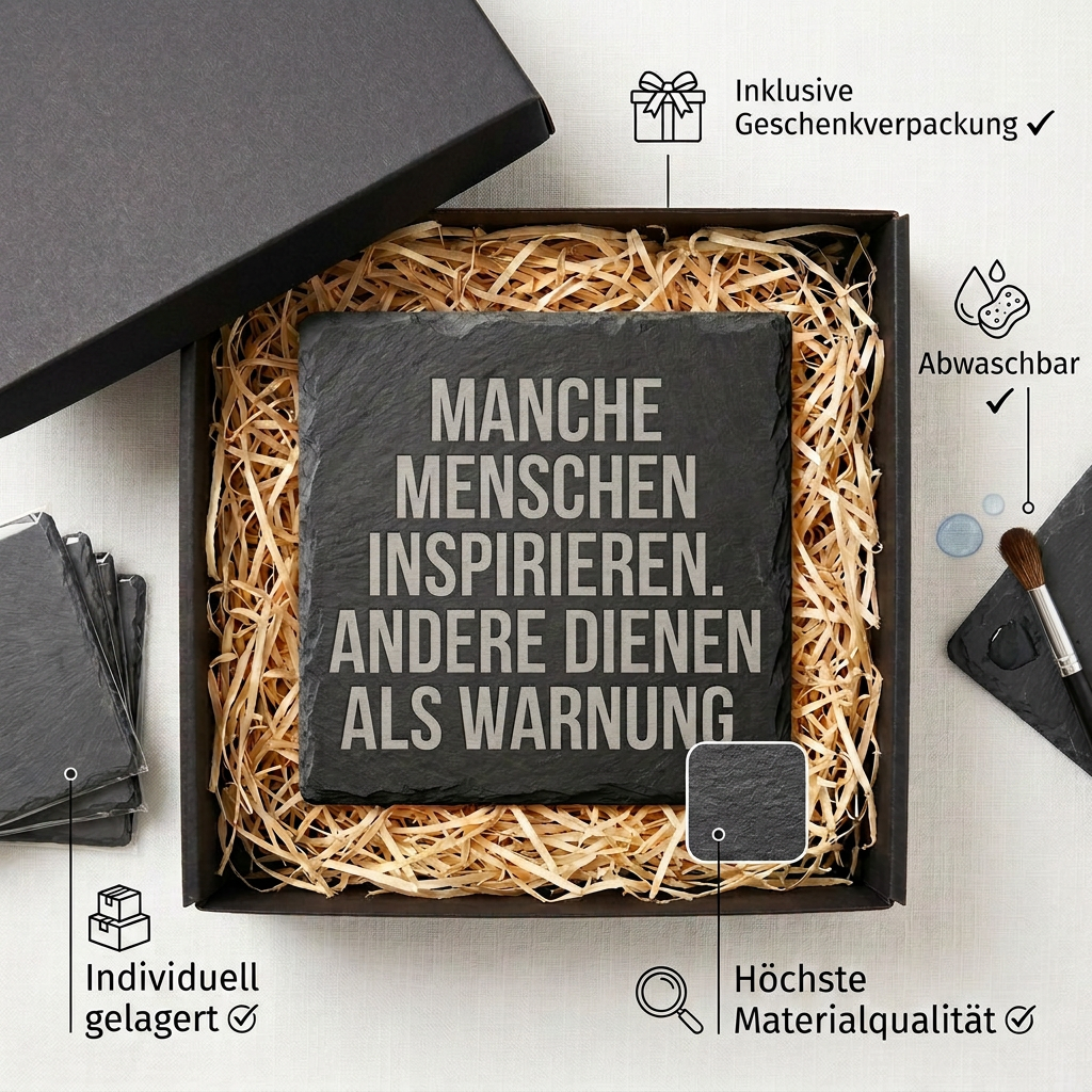 Manche Menschen inspirieren. Andere dienen als Warnung. – Schiefer Untersetzer 10x10 cm, lustiges Büro Geschenk, Geschenk für Arbeitskollegen, handgravierter Naturstein